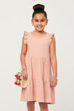 GDN4715 PINK Girls Soft Marled Ribbed Ruffled Tank Dress Front