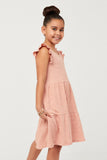 GDN4715 PINK Girls Soft Marled Ribbed Ruffled Tank Dress Side