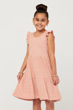 GDN4715 PINK Girls Soft Marled Ribbed Ruffled Tank Dress Detail