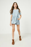 GDY2550 Blue Girls Three Tone Texture Stripe Knit Peplum Full Body