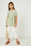 GDY2550 Olive Girls Three Tone Texture Stripe Knit Peplum Full Body