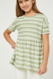 GDY2550 Olive Girls Three Tone Texture Stripe Knit Peplum Close Up