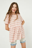 GDY2550 Blush Girls Three Tone Texture Stripe Knit Peplum Front