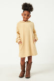 GDY2960 MUSTARD Girls Brushed Stripe Hooded Long Sleeve Knit Dress Full Body