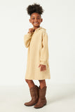 GDY2960 MUSTARD Girls Brushed Stripe Hooded Long Sleeve Knit Dress Side