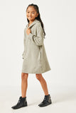 GDY2960 OLIVE Girls Brushed Stripe Hooded Long Sleeve Knit Dress Full Body