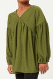 GDY5064 OLIVE Girls Puff Sleeve V Neck Knit Swiss Dot Top Side