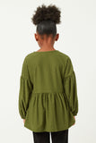 GDY5064 OLIVE Girls Puff Sleeve V Neck Knit Swiss Dot Top Back