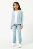 GDY5139 DENIM Girls Heathered Ribbed Knit Pocket Cardigan Full Body