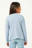 GDY5139 DENIM Girls Heathered Ribbed Knit Pocket Cardigan Back