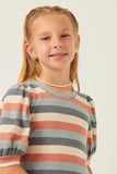 GDY5745 Mint Mix Girls Stripe Terry Puff Sleeve Tee Detail