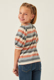 GDY5745 Mint Mix Girls Stripe Terry Puff Sleeve Tee Back