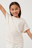 Chalk Striped Raw Edge Raglan Knit Top