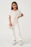 GDY5854 Sand Girls Chalk Striped Raw Edge Raglan Knit Top Full Body