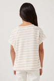 GDY5854 Sand Girls Chalk Striped Raw Edge Raglan Knit Top Back