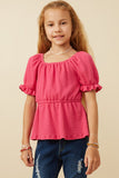 Smocked Textured Knit Cinch Sleeve Babydoll Top