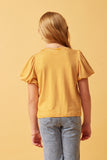 GDY5871 MUSTARD Girls Striped Puff Sleeve Knit T Shirt Back