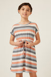 GDY5876 Mint Mix Girls Stripe Terry Tie Waist Mini Dress Front