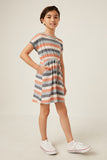 GDY5876 Mint Mix Girls Stripe Terry Tie Waist Mini Dress Side