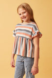 GDY5891 MINT MIX Girls Stripe Terry Babydoll Tee Side