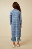 GDY7116 Blue Girls Loose Knit Striped Open Duster Back