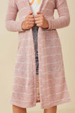 GDY7116 Mauve Girls Loose Knit Striped Open Duster Detail