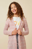 GDY7116 Mauve Girls Loose Knit Striped Open Duster Front 2