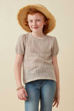 Girls Ribbed Knit Textured Puff Sleeve Top Front