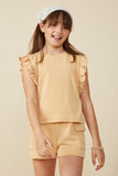 GDY8409 Mustard Girls Balloon Ruffle Sleeveless French Terry Knit Tank Front