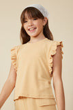 GDY8409 Mustard Girls Balloon Ruffle Sleeveless French Terry Knit Tank Side