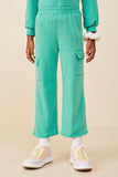 GDY8781 Green Girls Elastic Waist French Terry Knit Cargo Pants Front