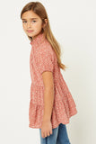 GJ1000-PINK Floral Smock Neck Tunic Top Alternate Angle