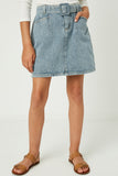 Gj1081 Light Denim Girls Belted Denim Skirt Front