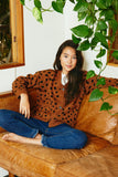 GJ1186 Camel Girls Animal Print Buttoned Sweater Cardigan Editorial