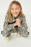 GJ1248 Leopard Girls Leopard Contrast Zip Up Hoodie Pose