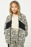 GJ1248 Leopard Girls Leopard Contrast Zip Up Hoodie Front