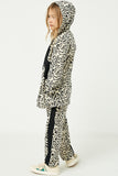 GJ1248 Leopard Girls Leopard Contrast Zip Up Hoodie Side