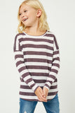 GJ3036 Purple Girls Drop Shoulder Stripe Knit Top Front