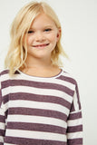 GJ3036 Purple Girls Drop Shoulder Stripe Knit Top Detail