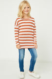 GJ3036 Rust Girls Drop Shoulder Stripe Knit Top Full Body