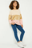 GJ3132 Ivory Girls Long Sleeve Gold Leopard Panel Top Full Body