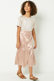 GJ3148 Blush Girls Satin Tiered Midi Skirt Side