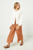 GJ3187 Rust Girls Pleated Botalical Print Wide Leg Pants Full Body