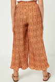 GJ3187 Rust Girls Pleated Botalical Print Wide Leg Pants Back