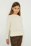 GJ3194 Cream Girls Smocking Detailed Knit Top Front