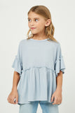 GJ3197 Light Blue Girls Ruffle Detail Peplum Knit Top Front