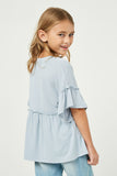 GJ3197 Light Blue Girls Ruffle Detail Peplum Knit Top Side