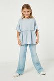 GJ3197 Light Blue Girls Ruffle Detail Peplum Knit Top Full Body