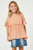 GJ3197 Salmon Girls Ruffle Detail Peplum Knit Top Front