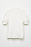 GJ3199 Off White Girls Textured Banded Neck Short Sleeve Top Back Flat